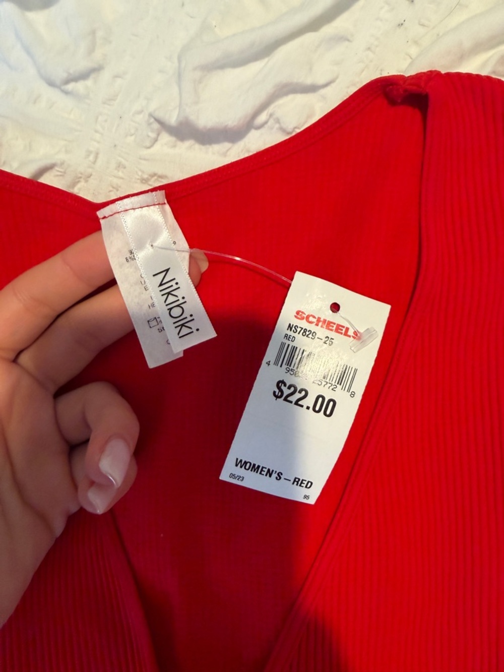 Nikibiki Red Ribbed V-Neck Tank Top - Picture 2 of 3